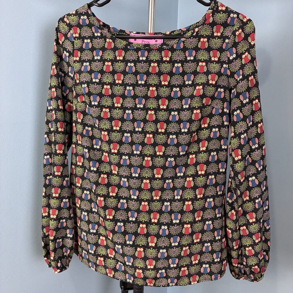 Almost Pink Women’s Owl Blouse Size Small Crossover Back